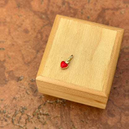 14KT Yellow Gold Red Enamel Puffed Heart Pendant Charm