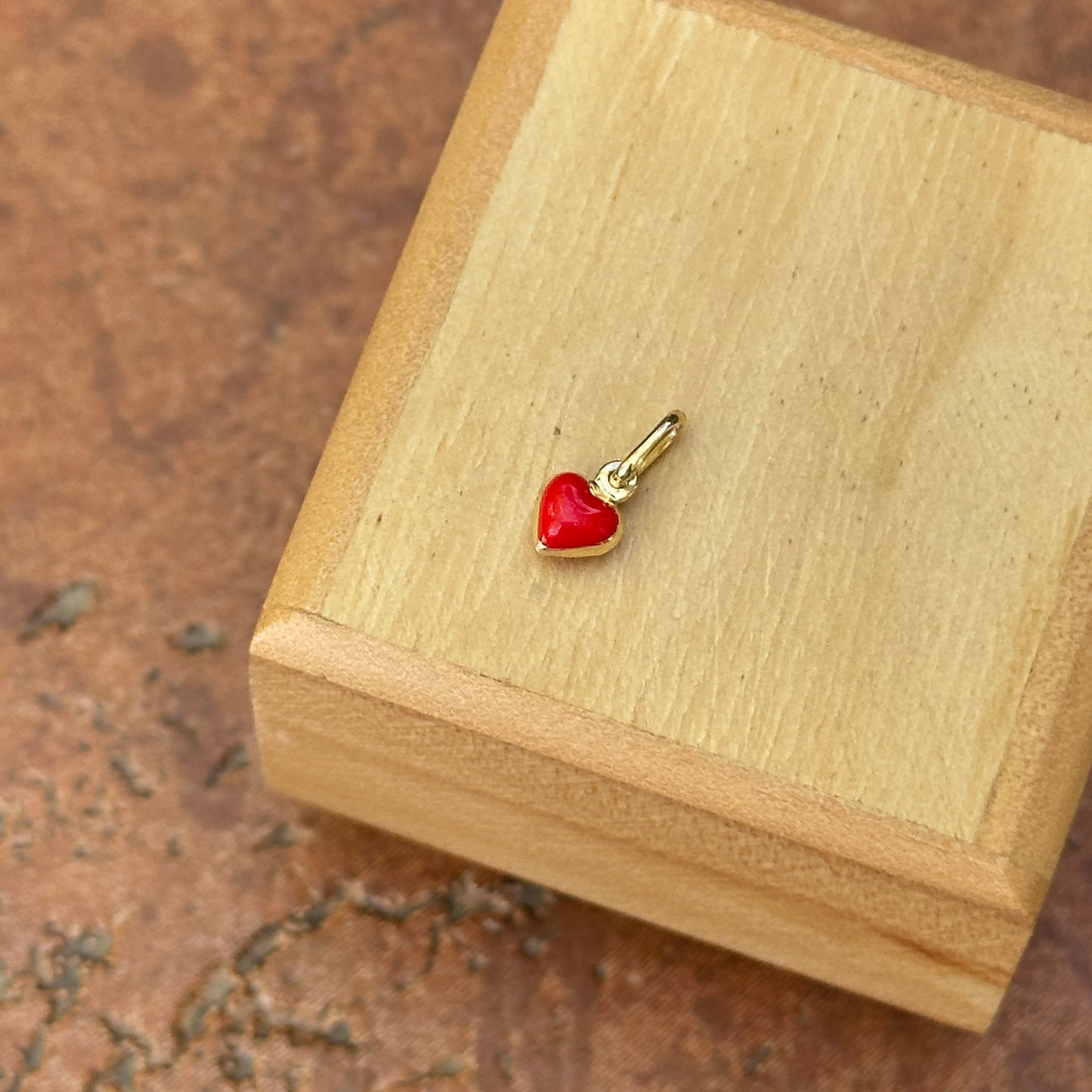 14KT Yellow Gold Red Enamel Puffed Heart Pendant Charm