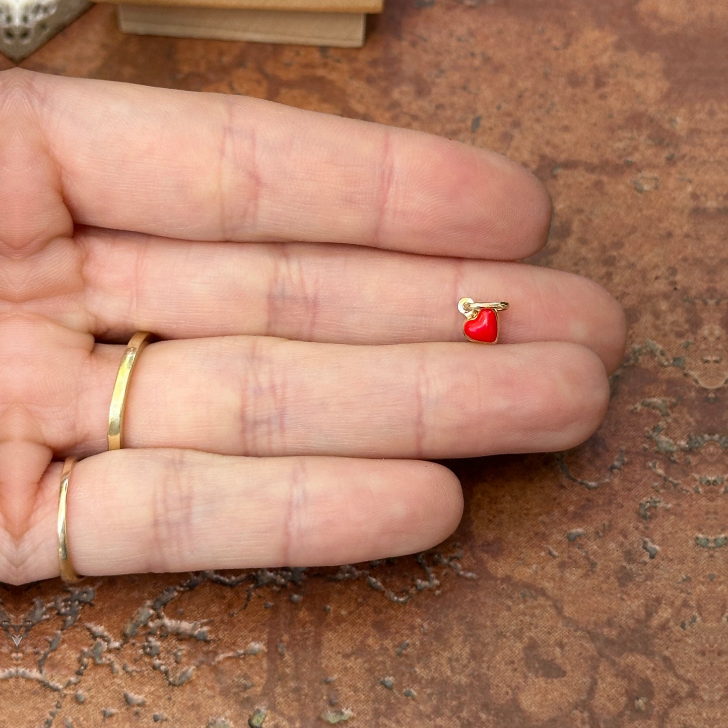 14KT Yellow Gold Red Enamel Puffed Heart Pendant Charm