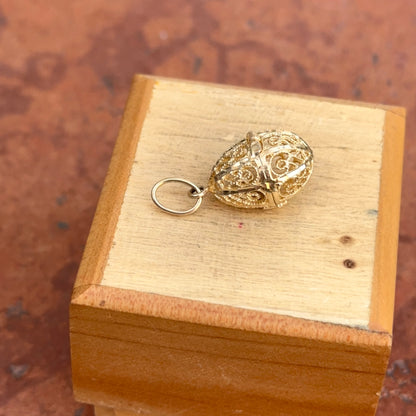 14KT Yellow Gold Filigree Cage Oval Pendant Charm