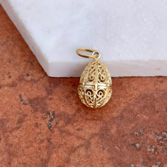 14KT Yellow Gold Filigree Cage Oval Pendant Charm