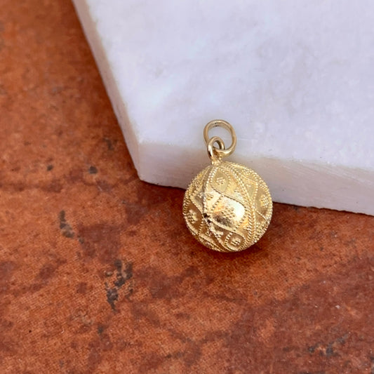 14KT Yellow Gold Filigree Raised Design Matte Ball Pendant Charm