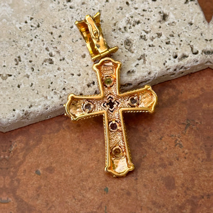 Vintage Estate Yellow Gold Plated Silver Byzantine Gemstone Cross Pendant