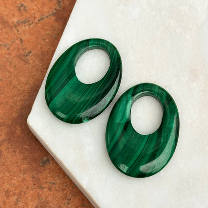 Estate Green Malachite Oval Earring Charms *Defect - LSJ