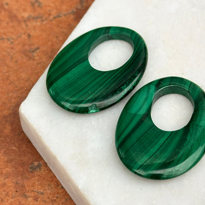 Estate Green Malachite Oval Earring Charms *Defect - LSJ