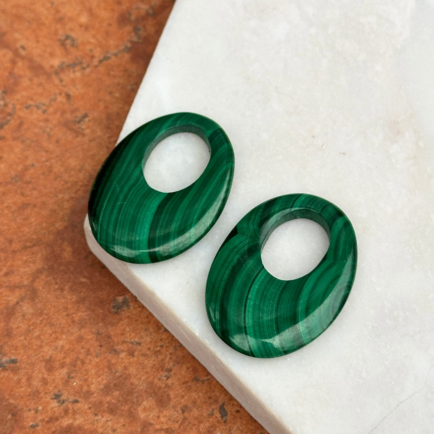 Estate Green Malachite Oval Earring Charms *Defect - LSJ
