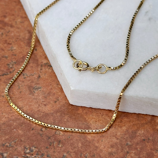 Estate 14KT Yellow Gold 1.3mm Box Chain Link Necklace 16"