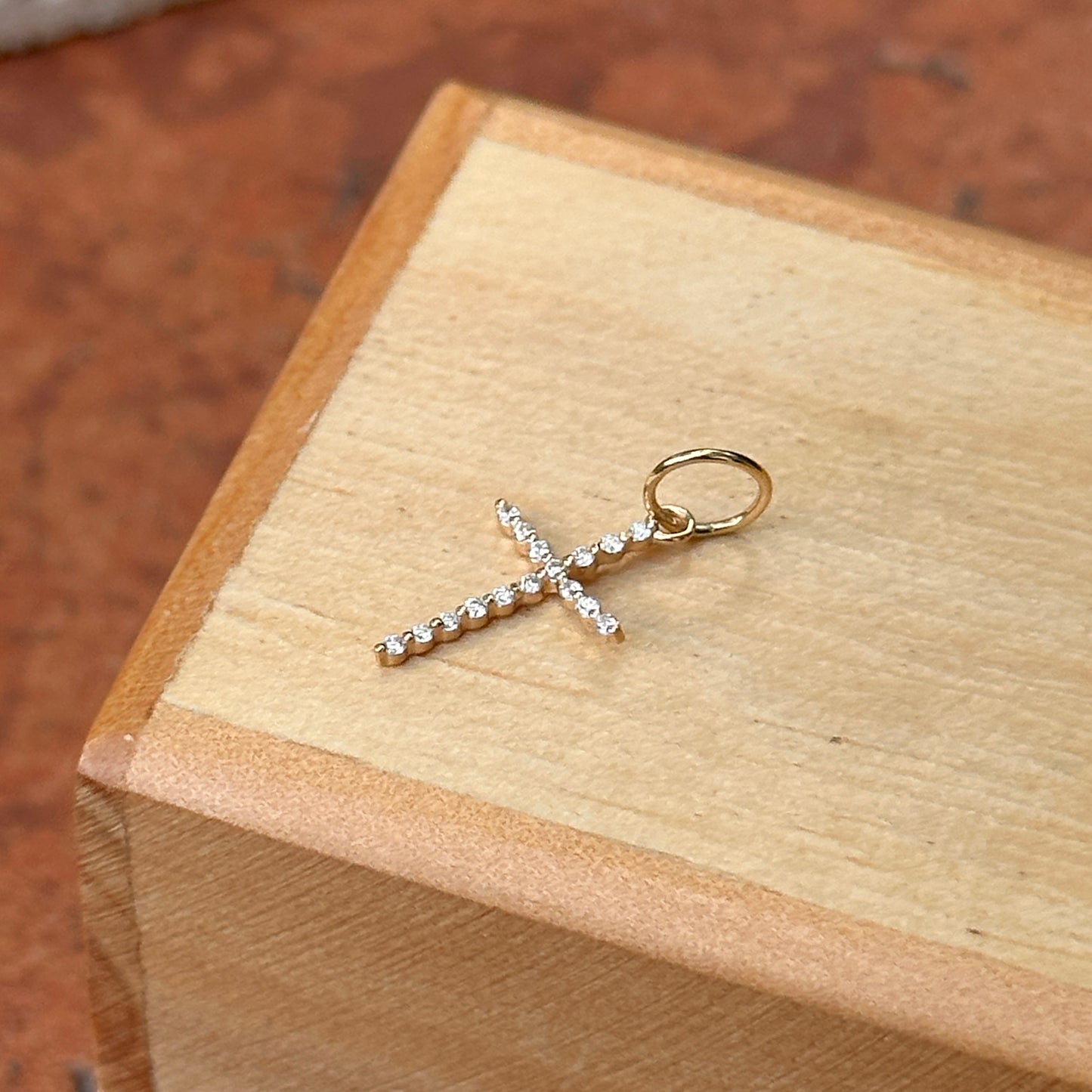 14KT Yellow Gold Lab Diamond .08 Carat Minimal Cross Pendant Charm