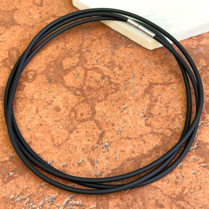 Stainless Steel Black 3mm Rubber Cord Necklace 47"