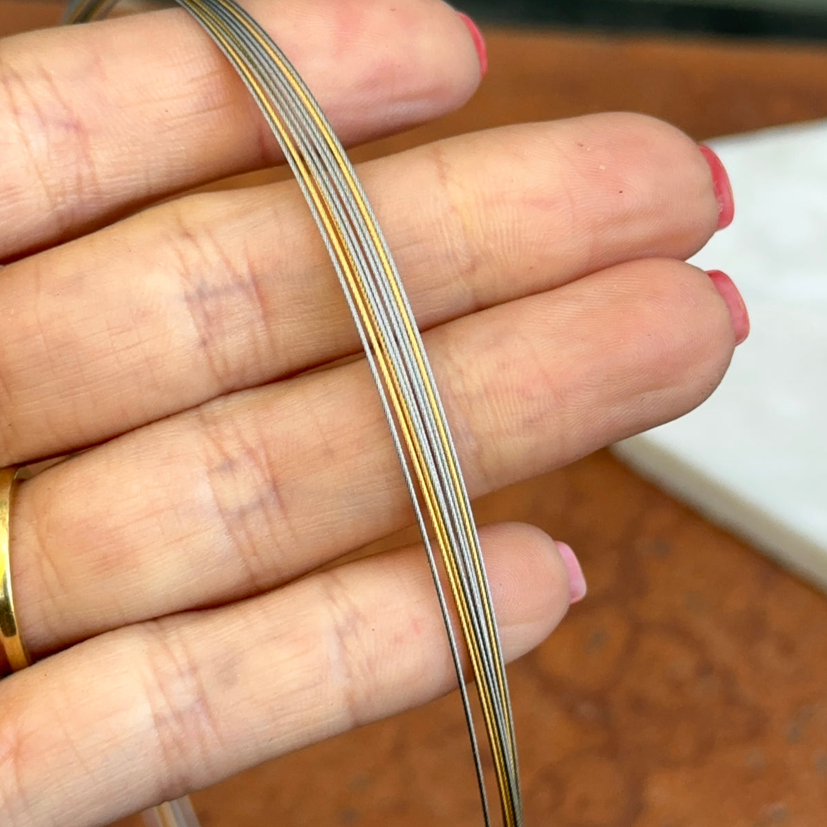 Stainless Steel Two-Tone 9-Strand Wire Necklace