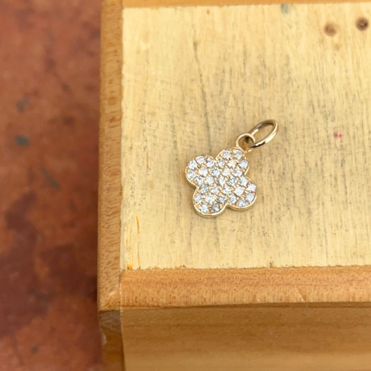 14KT Yellow Gold Pave Diamond Four Leaf Clover Pendant Charm