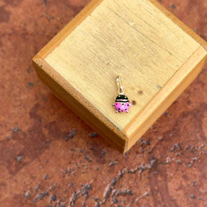 14KT Yellow Gold Mini Pink Ladybug Pendant Charm 7mm