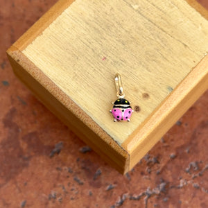 14KT Yellow Gold Mini Pink Ladybug Pendant Charm 7mm