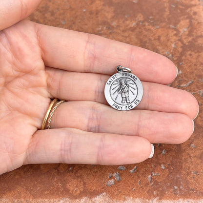 Sterling Silver Antiqued St Edward Medal Pendant 18mm