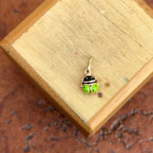 14KT Yellow Gold Mini Lime Green Ladybug Pendant Charm 7mm