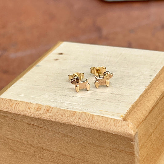 14KT Yellow Gold Mini Satin Dog Stud Earrings