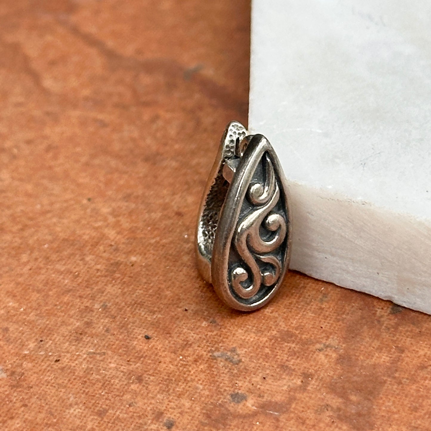 Sterling Silver Antiqued Filigree Pendant Enhancer Slide - LSJ