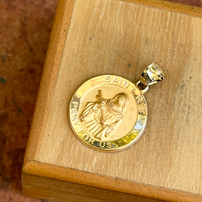 14KT Yellow Gold St Rita Round Medal Pendant 18mm