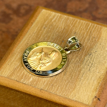14KT Yellow Gold St Rita Round Medal Pendant 18mm