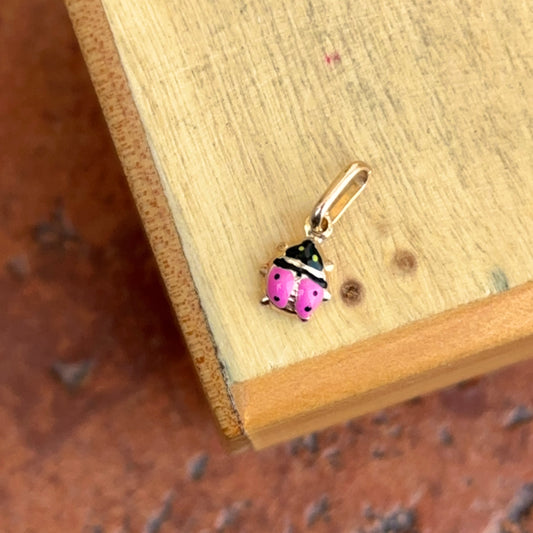 14KT Yellow Gold Mini Pink Ladybug Pendant Charm 5mm