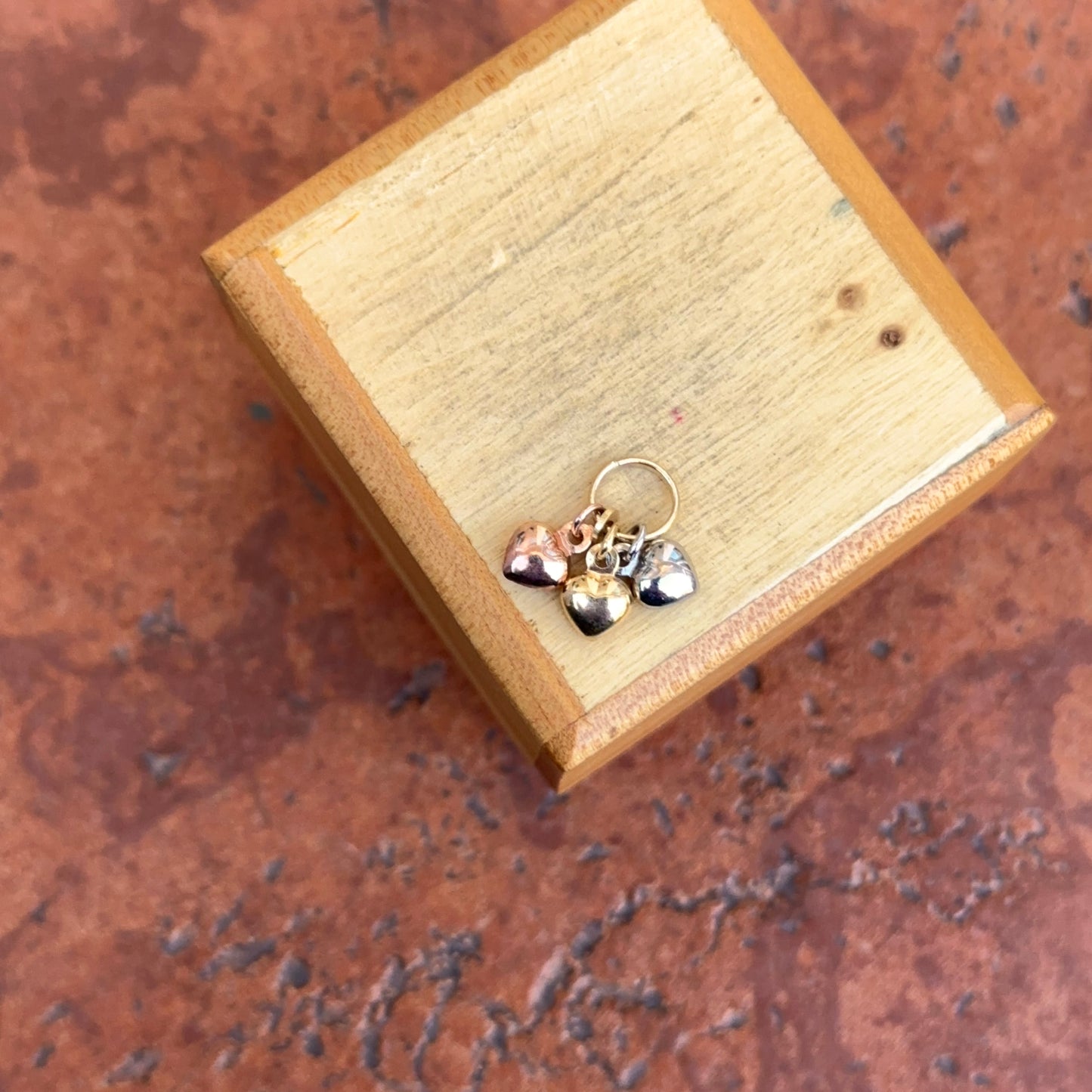 14KT Yellow, Rose, White Gold Puffed Hearts Pendant Charm