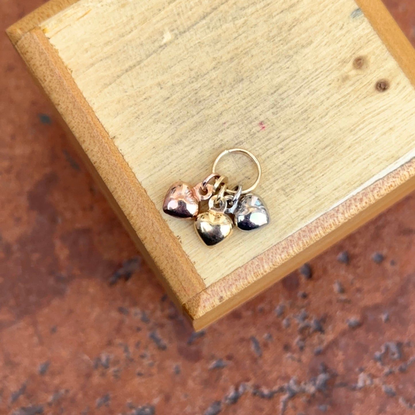 14KT Yellow, Rose, White Gold Puffed Hearts Pendant Charm