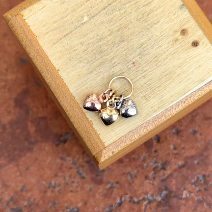 14KT Yellow, Rose, White Gold Puffed Hearts Pendant Charm