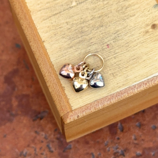 14KT Yellow, Rose, White Gold Puffed Hearts Pendant Charm