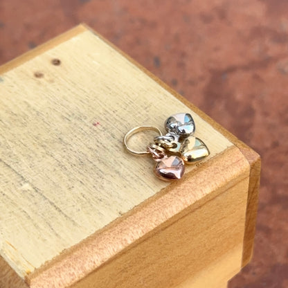 14KT Yellow, Rose, White Gold Puffed Hearts Pendant Charm