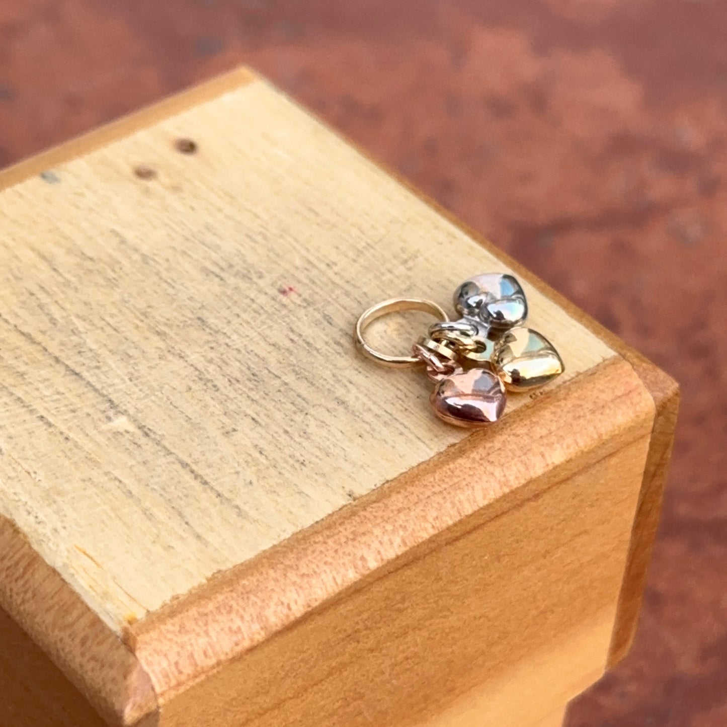 14KT Yellow, Rose, White Gold Puffed Hearts Pendant Charm