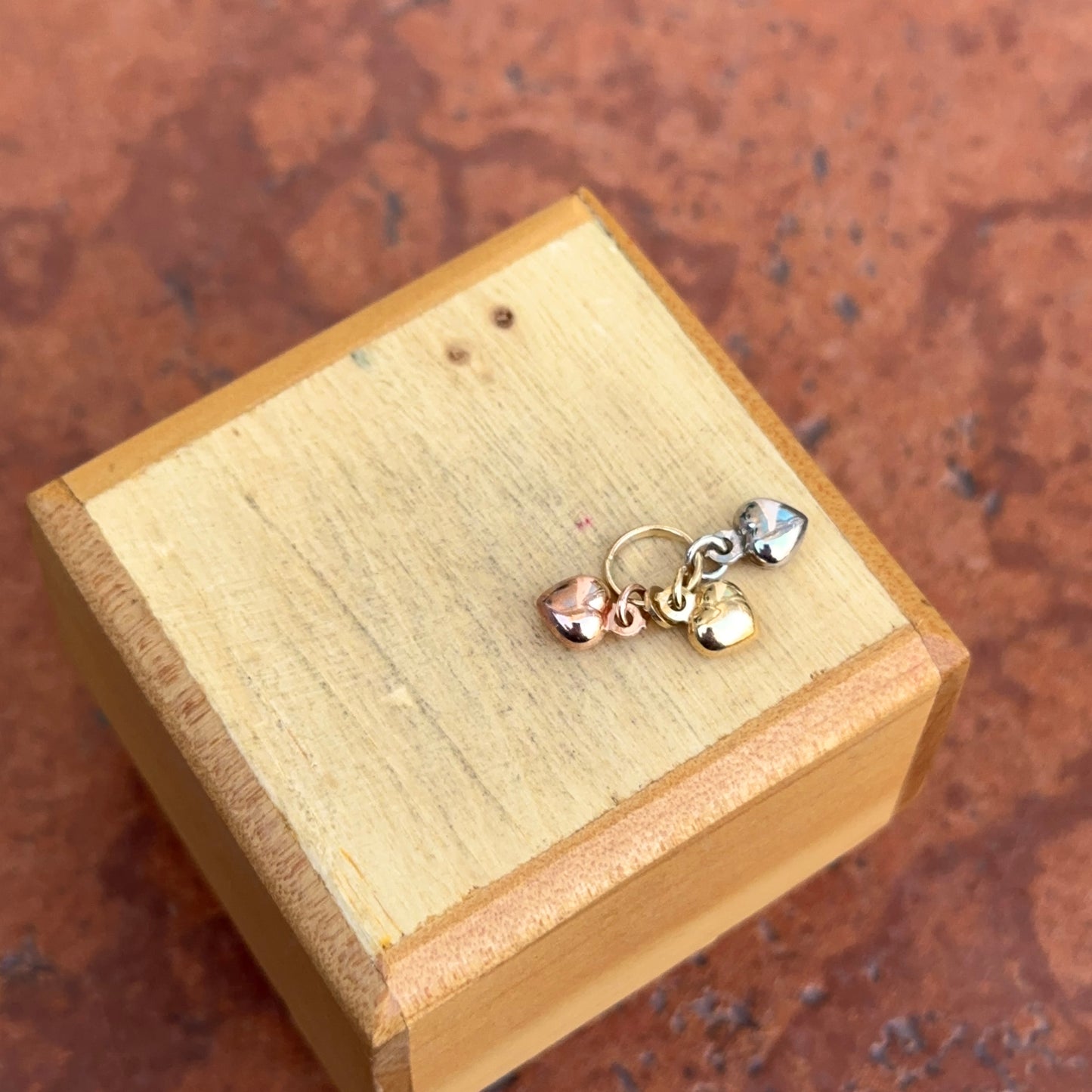 14KT Yellow, Rose, White Gold Puffed Hearts Pendant Charm