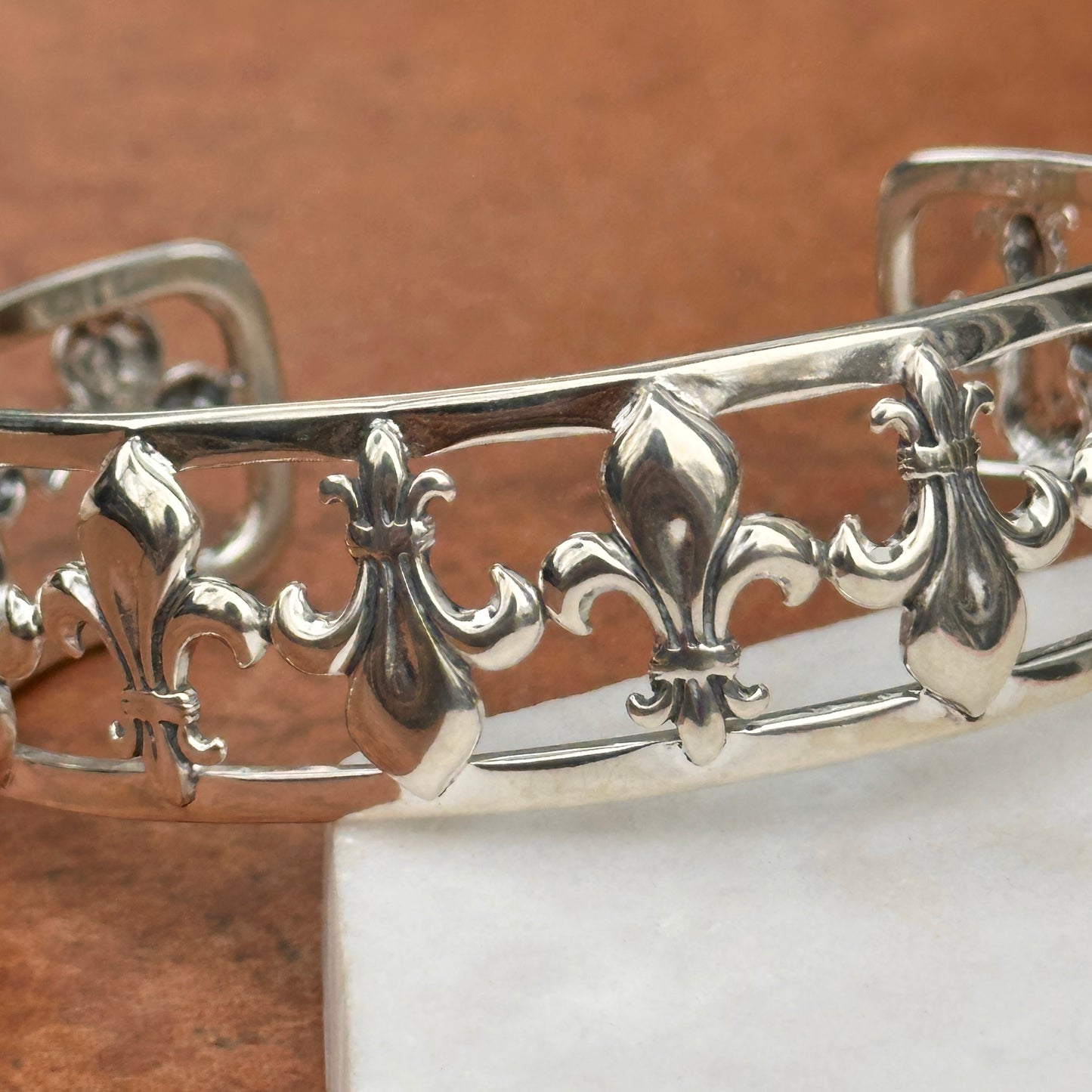 Sterling Silver Oxidized Fleur de Lis Cuff Bracelet