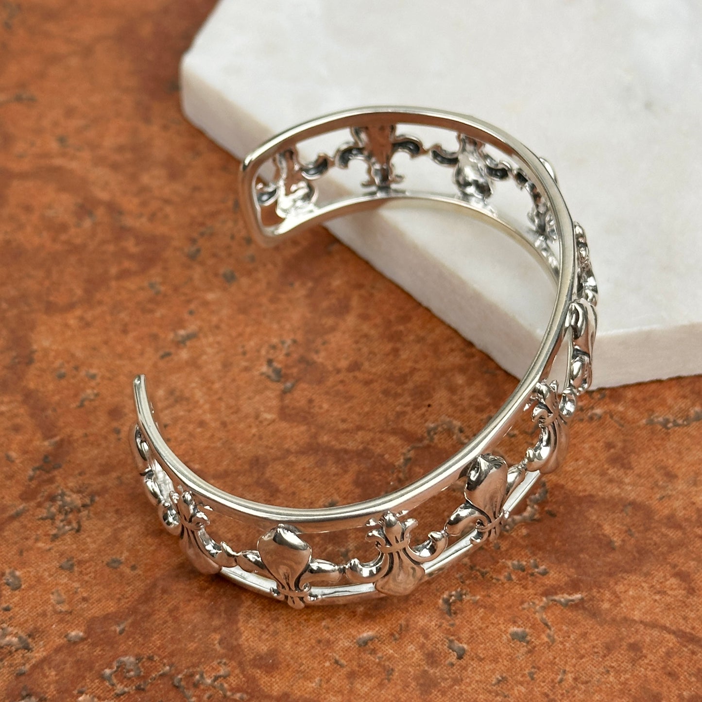 Sterling Silver Oxidized Fleur de Lis Cuff Bracelet