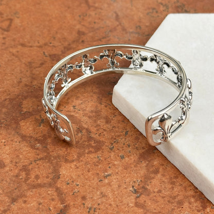 Sterling Silver Oxidized Fleur de Lis Cuff Bracelet