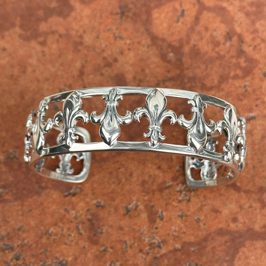 Sterling Silver Oxidized Fleur de Lis Cuff Bracelet