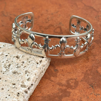 Sterling Silver Oxidized Fleur de Lis Cuff Bracelet