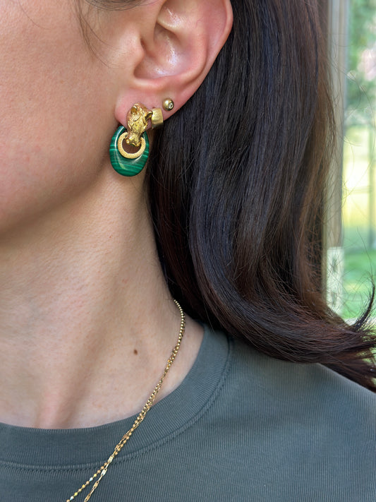 Estate Malachite Oval Mini Door Knocker Earring Charms