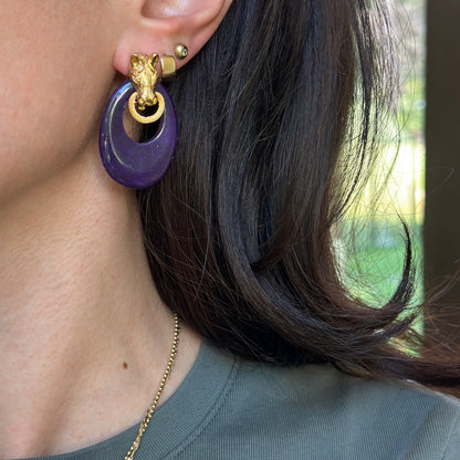 Estate Purple Gemstone Oval Door Knocker Earring Charms