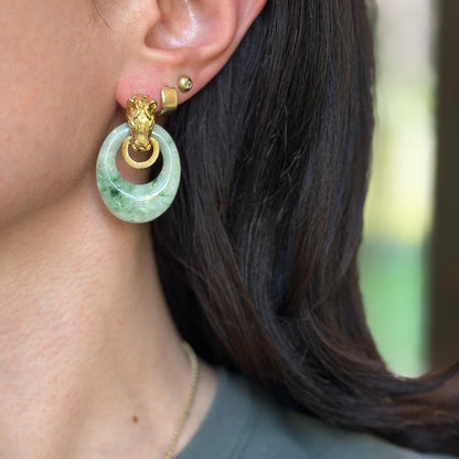 Estate Marbled Jade Oval Door Knocker Earring Charms