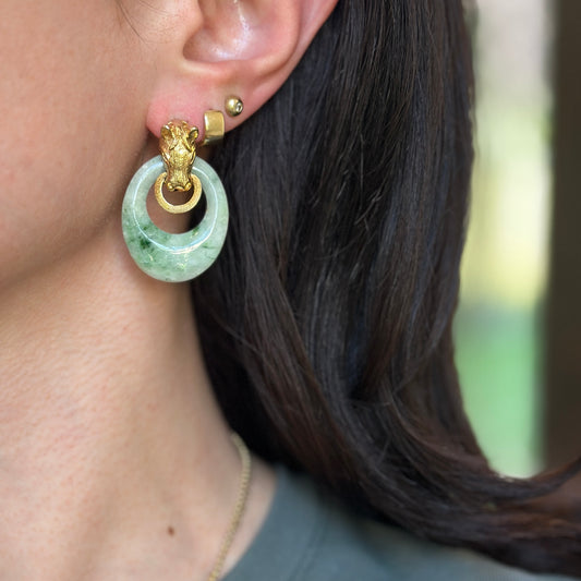 Estate Marbled Jade Oval Door Knocker Earring Charms