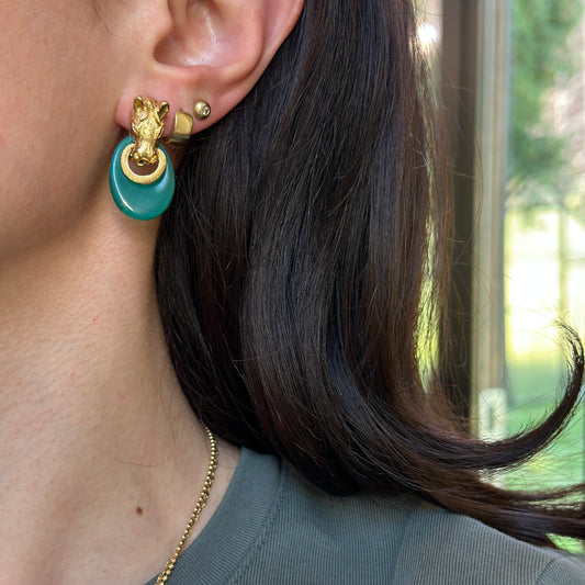 Estate Mini Green Onyx Oval Door Knocker Earring Charms