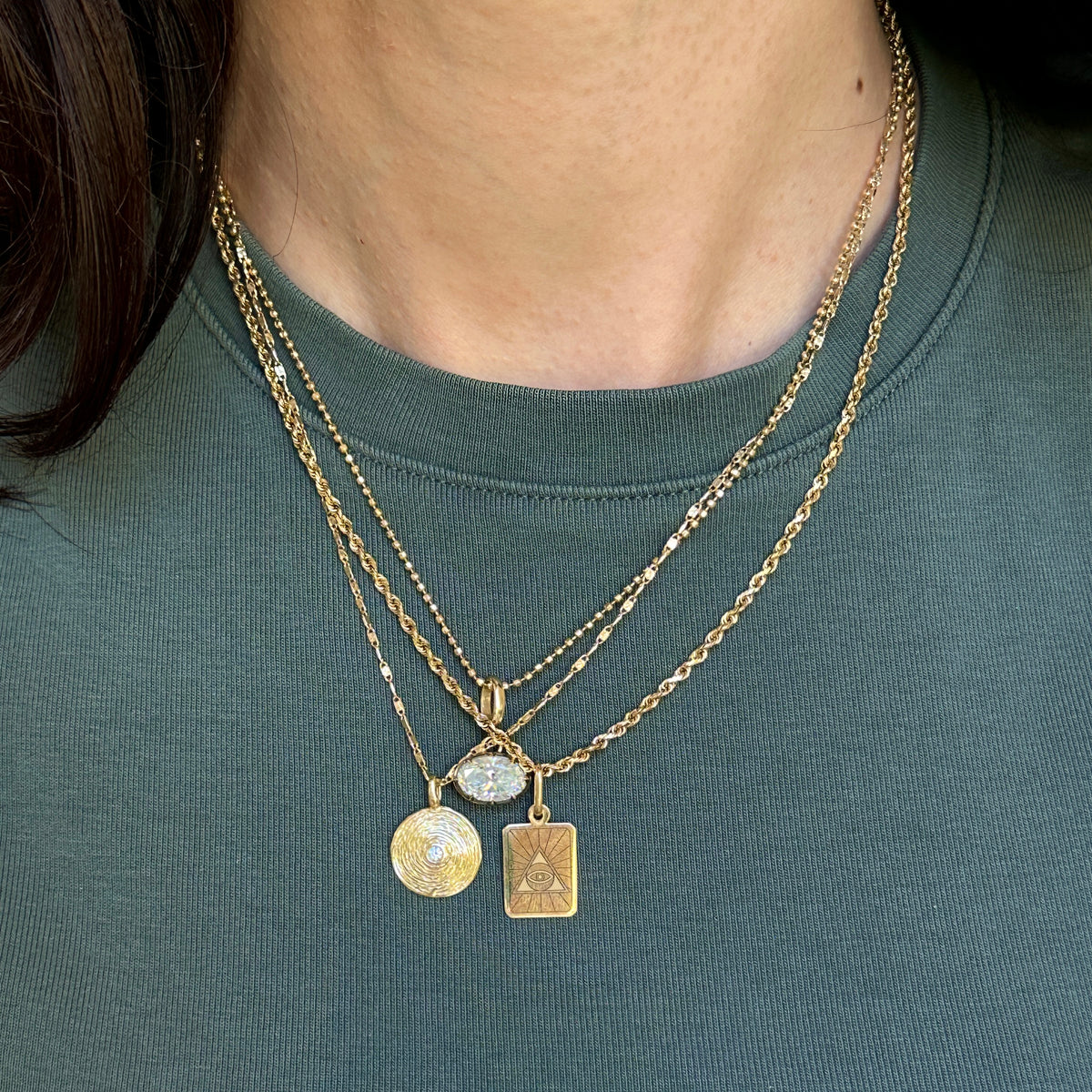 14KT Yellow Gold Eye of Providence Tarot Card Pendant Charm