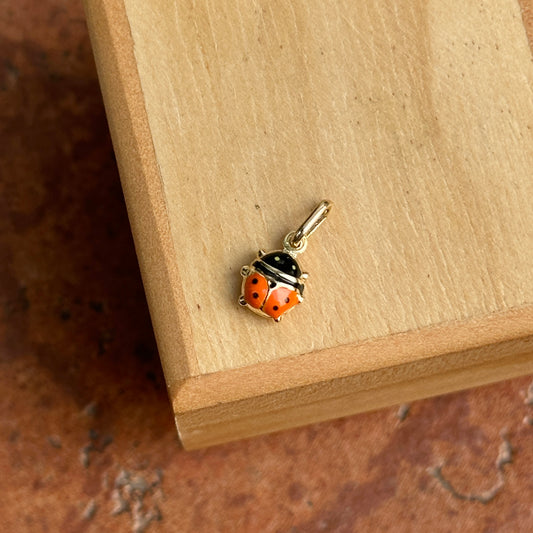 14KT Yellow Gold Mini Orange Ladybug Pendant Charm 7mm