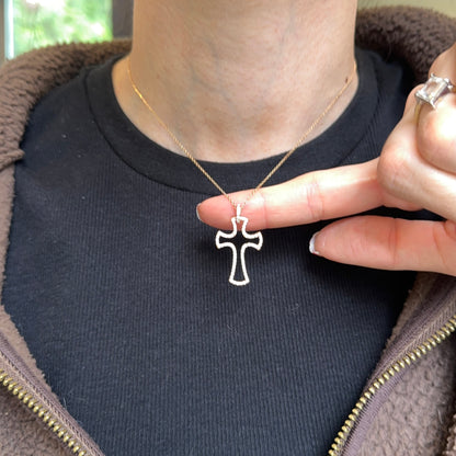 Estate 14KT Rose Gold Pave Diamond Cross Pendant Charm