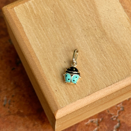 14KT Yellow Gold Mini Blue Ladybug Pendant Charm 7mm