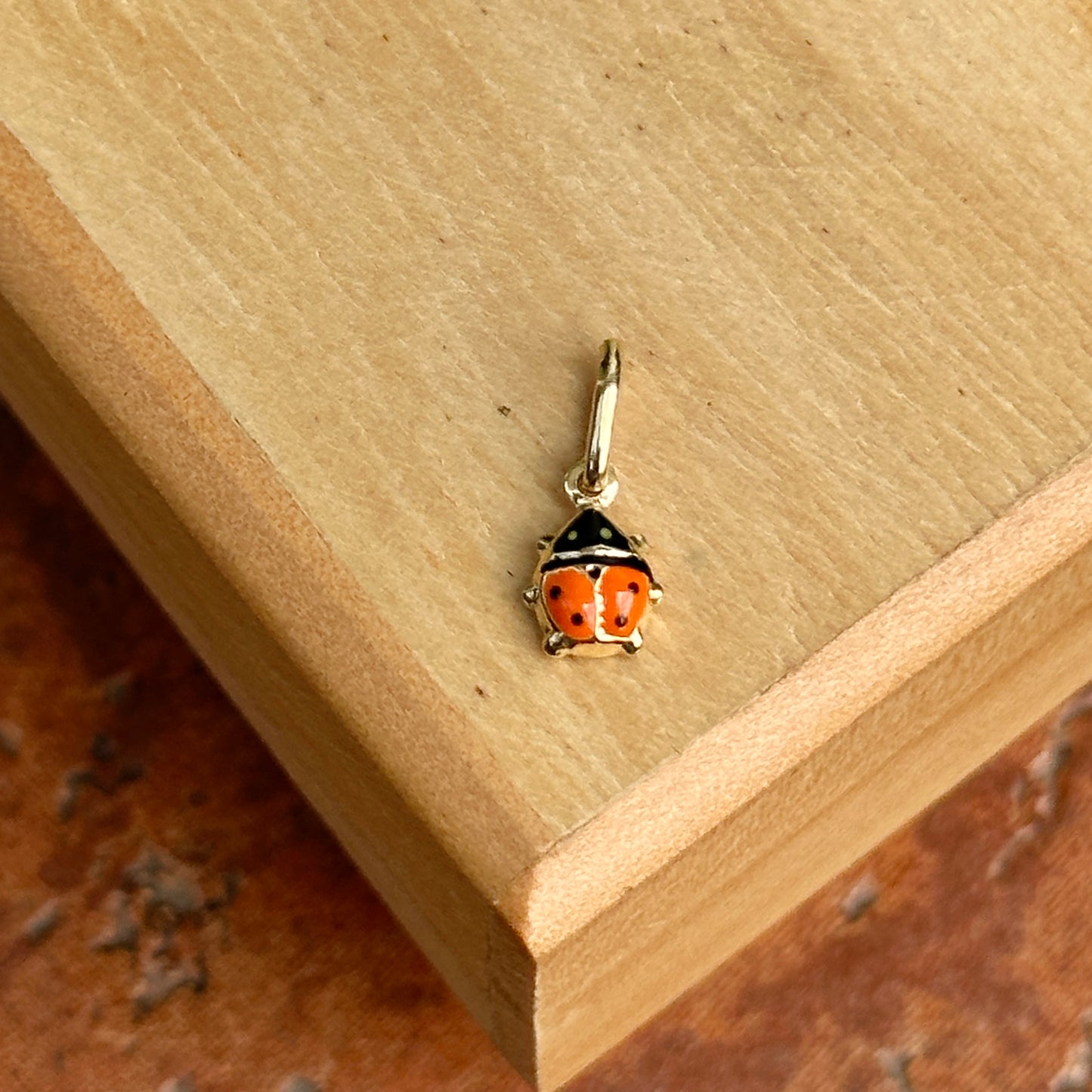 14KT Yellow Gold Mini Orange Ladybug Pendant Charm 5mm