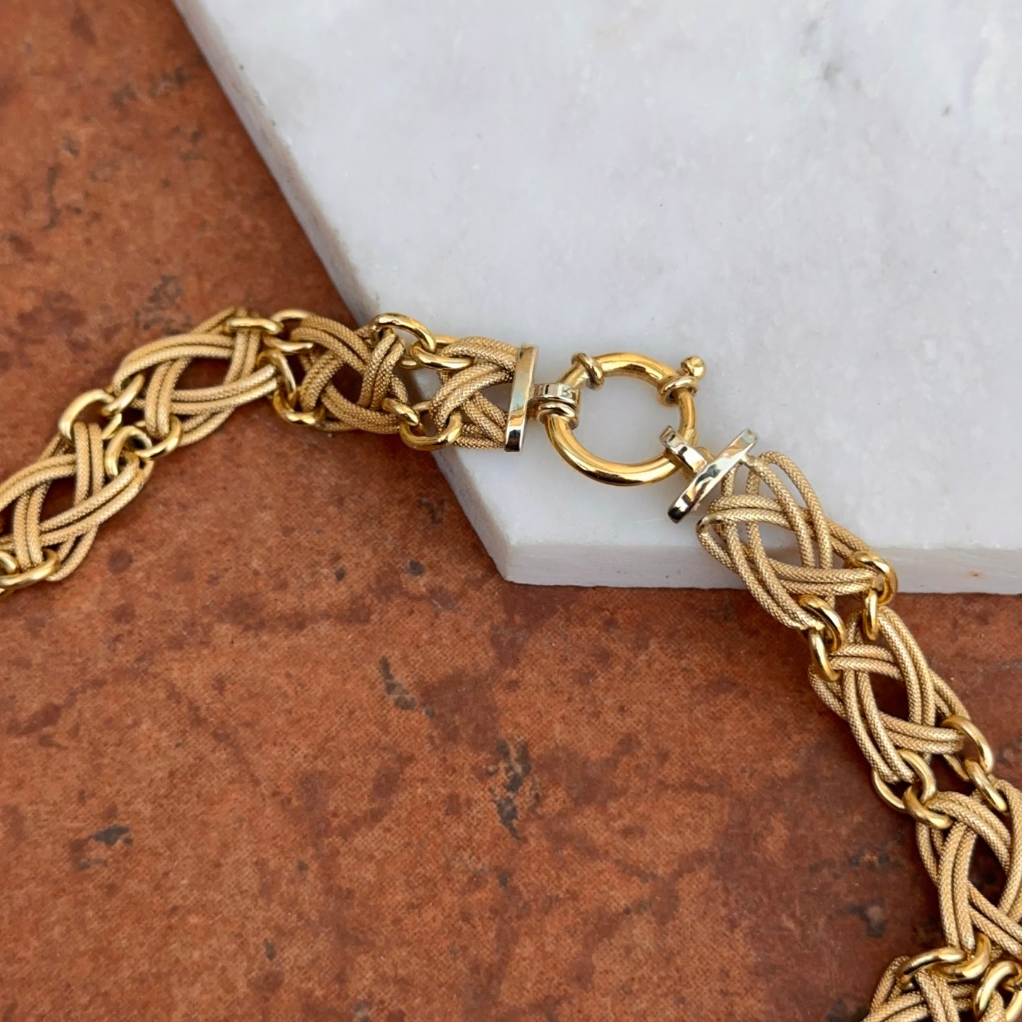 Estate 14KT Yellow Gold Interlocking Weave Toggle Necklace