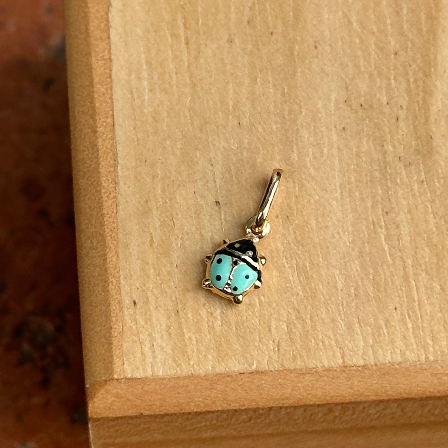 14KT Yellow Gold Mini Blue Ladybug Pendant Charm 5mm