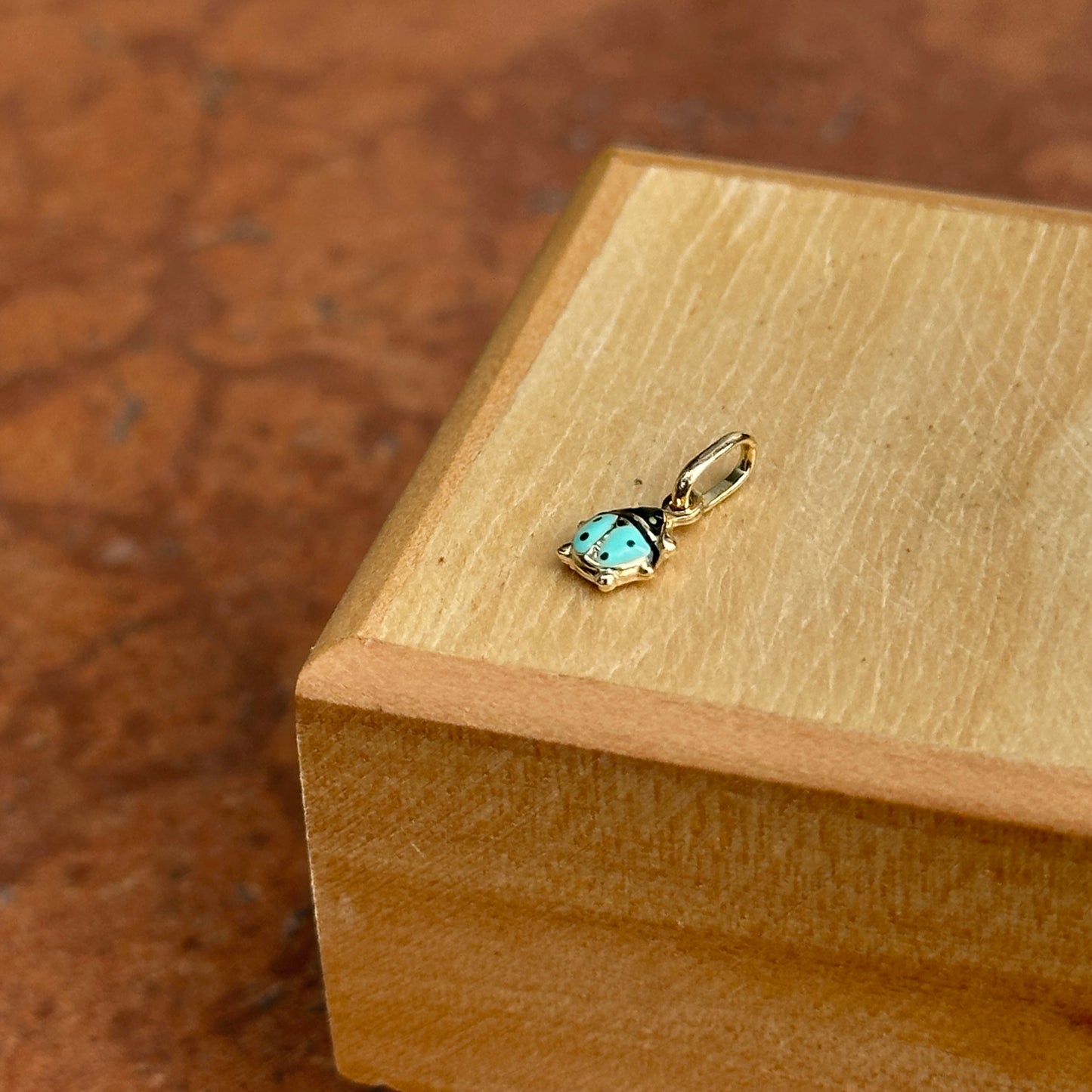 14KT Yellow Gold Mini Blue Ladybug Pendant Charm 5mm