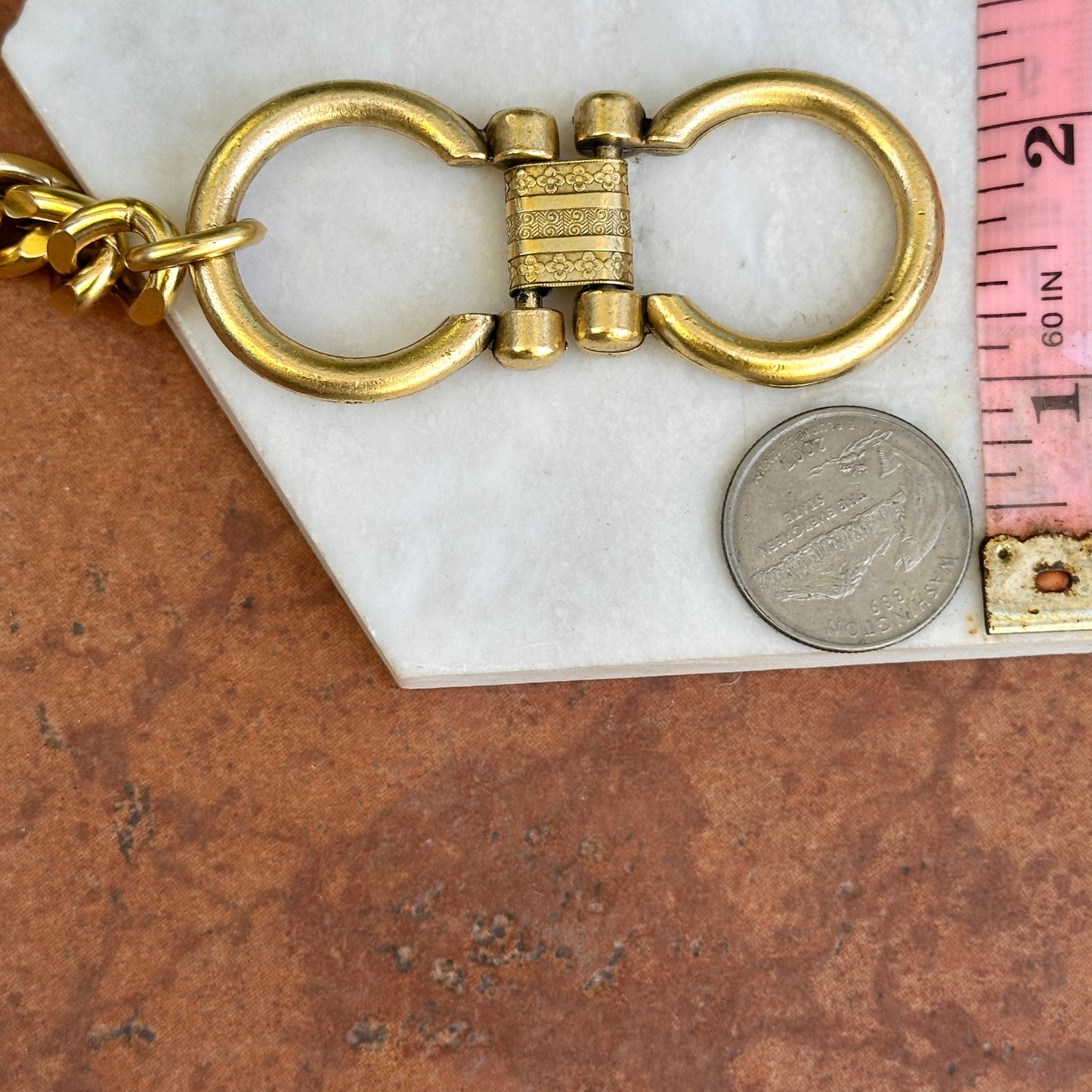 Yellow Gold-Plated Double Horse Bit Curb Link Toggle Bracelet